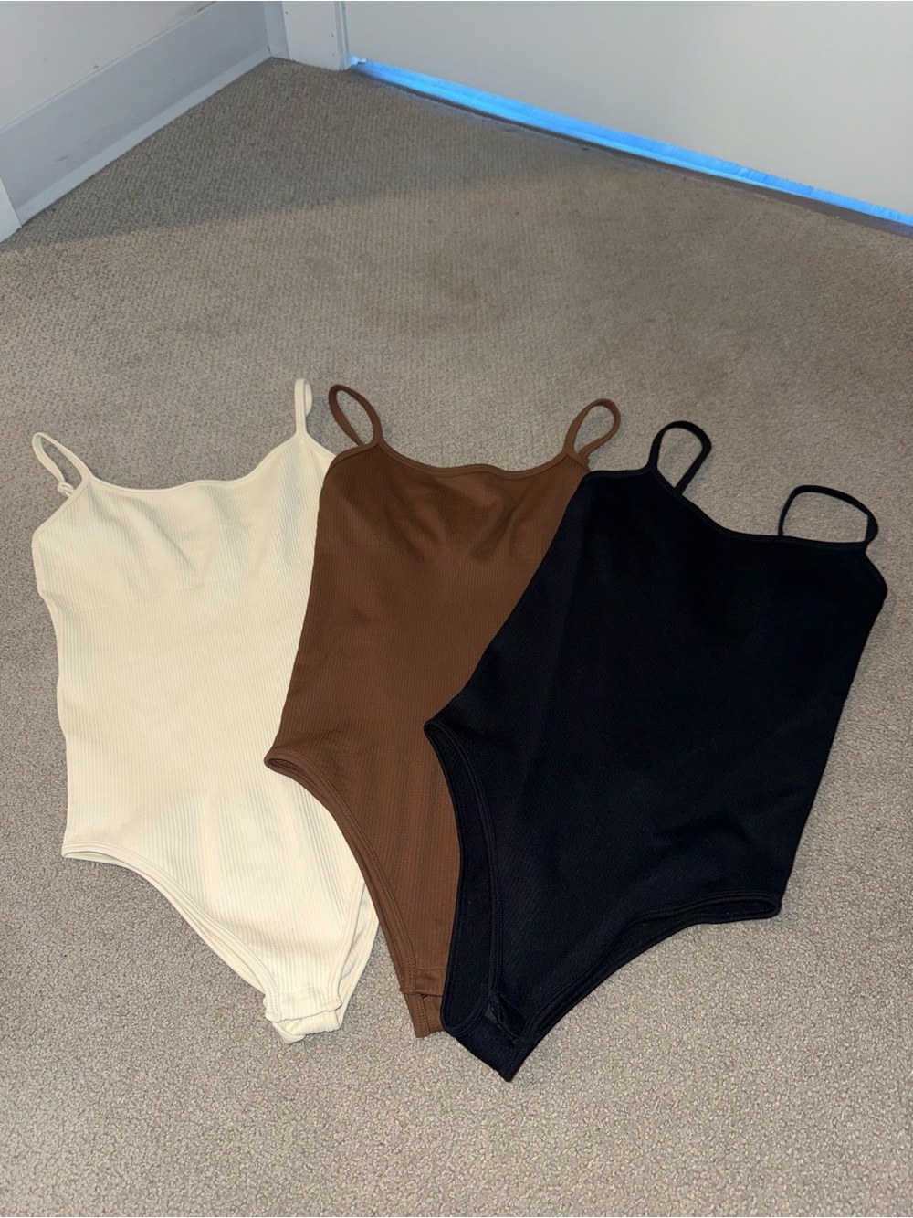 Ribbed Bodysuit Trio — Cream, Brown, Black